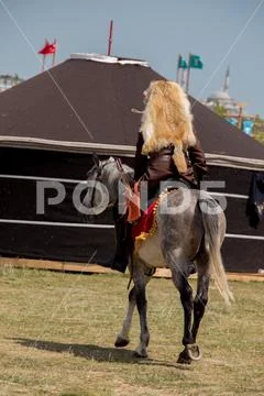 Turkish horseman ethnic clothes examples Stock Photos