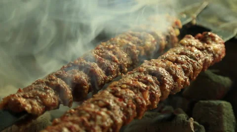 Turkish kebab on the grill Stock Footage 65481396