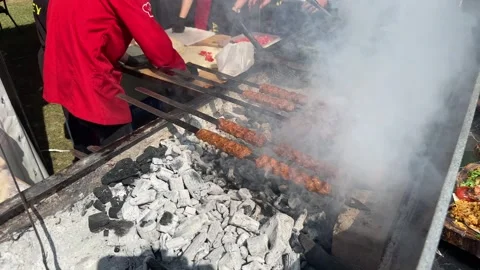 Turkish Kebab On The Grill. Stock Footage 250458959