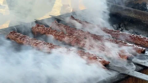 Turkish Kebab On The Grill. Stock Footage 250459134