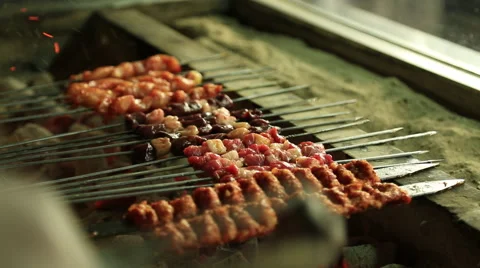 Turkish kebabs preapering grill Stock Footage 65481432