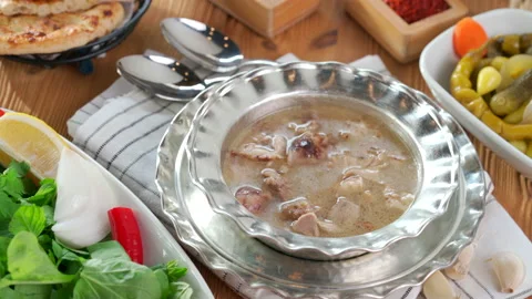 Turkish Kelle paca soup,Traditional Turkish food, Kelle Paça Çorbası Stock Footage 226415570