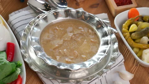 Turkish Kelle paca soup,Traditional Turkish food, Kelle Paça Çorbası Stock Footage 226431249