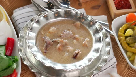 Turkish Kelle paca soup,Traditional Turkish food, Kelle Paça Çorbası Stock Footage 226524497