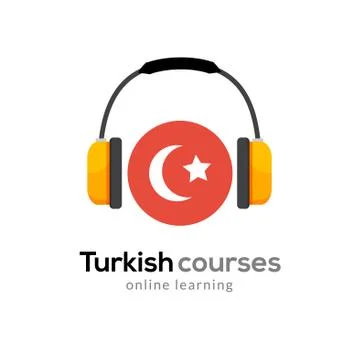 Turkish language learning logo icon with headphones. Creative turkish class Stock Illustration