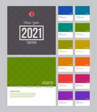 Turkish Linear Calendar 2021 Vector Design Illustrazione stock