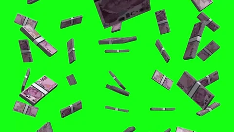 Turkish Lira banknotes 3D Falling Animation Money Stack on Green Background Stock-Footage 265619136