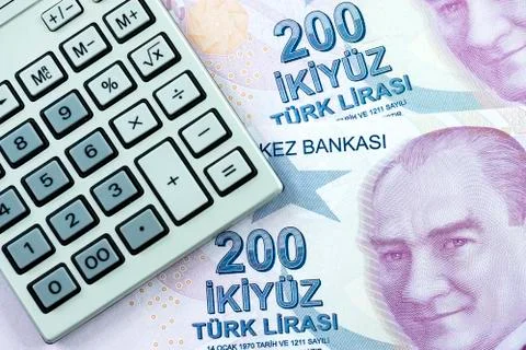 Turkish Lira banknotes and calculator close-up concept photo Stock Photos