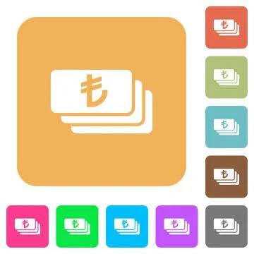Turkish Lira banknotes rounded square flat icons Stock Illustration