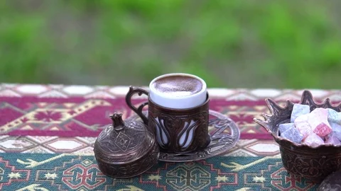 Turkish man drinking Turkish Coffee Stockbeeldmateriaal 85070627