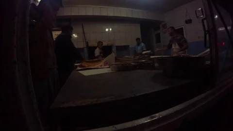 Turkish Men Make Lavash in Small Bakery Evening Urfa Stock Footage 75414011