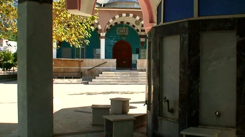 Turkish mosque with washing facilities outside 2 Stock Footage 1036379