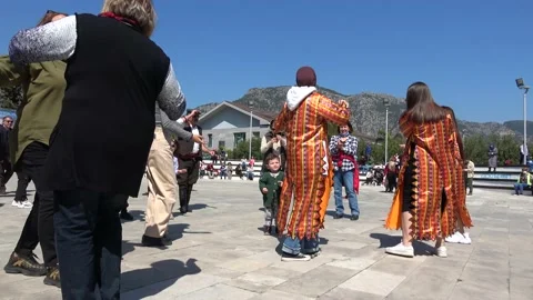 Turkish national dancing on the square perform by common people audio Stock Footage 197411291