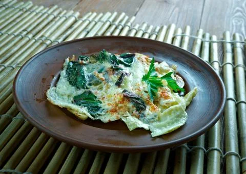 Turkish omelette with beetroot Stock Photos