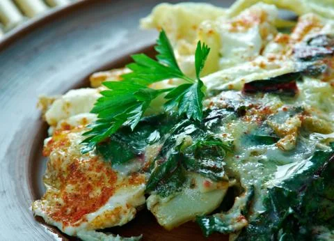 Turkish omelette with beetroot Stock Photos