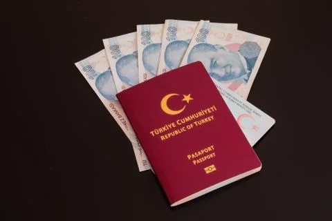 Turkish passport, identity card of Republic of Turkey and Turkish liras Stock Photos