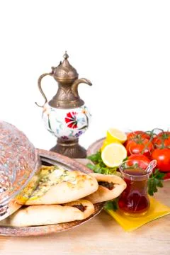Turkish pide in copper plate Stock Photos