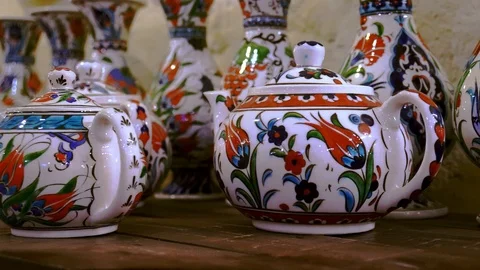 Turkish pottery close up Stock Footage 120361055