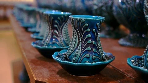Turkish pottery cup close up Stock Footage 120986207