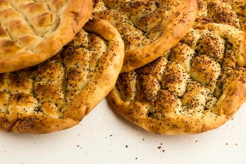 Turkish Ramadan Breads,Pide on white Stock Photos