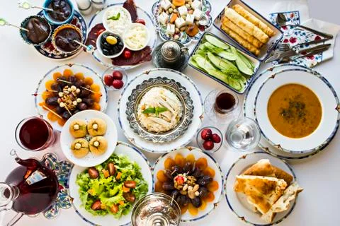 Turkish Ramadan Dinner Table with iftar large menu Foto stock