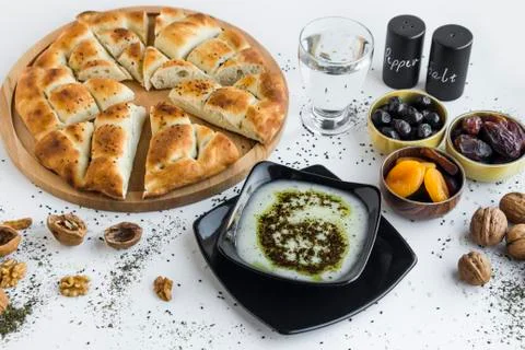 Turkish Ramadan-Iftar Beginning Menu with Yayla Soup Stock Photos