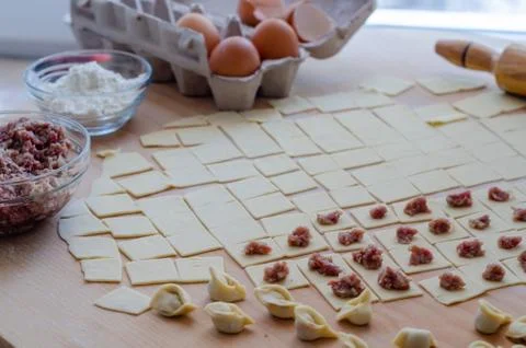 Turkish ravioli making Stock Photos