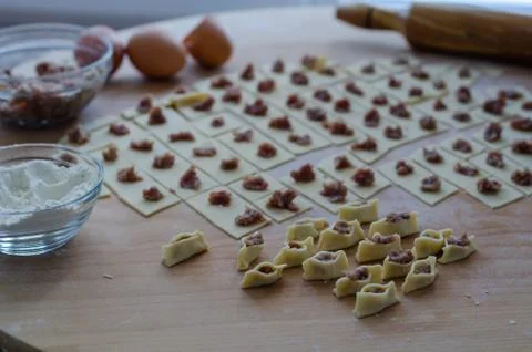 Turkish ravioli making Stock Photos