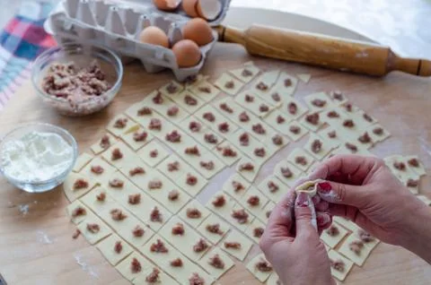 Turkish ravioli making Stock Photos