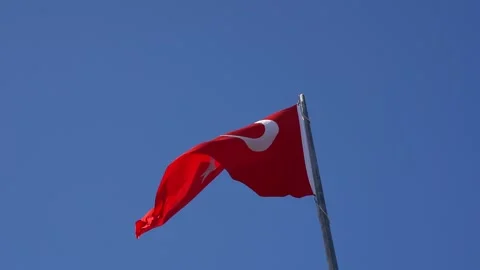 Turkish Red State flag waving in the blue sky Stock Footage 234430415