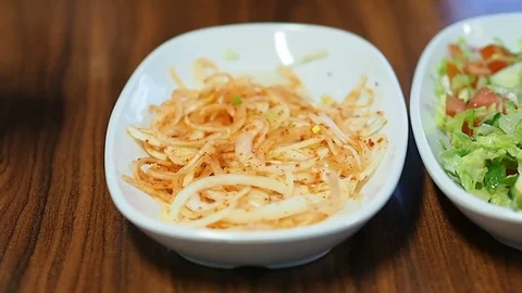 Turkish salad on the dinner table Stock Footage 93487333