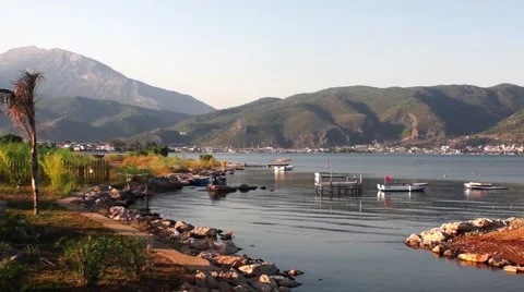 Turkish scenery view over mountains and lake Stock Footage 40883585