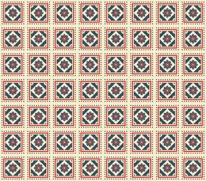 Turkish Seamless Pattern Geometric Floral Carpet Repeatable Design in Red B.. Stock Illustration