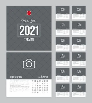 Turkish Square Calendar 2021 Vector Design Stock Illustration