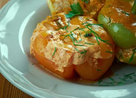 Turkish stuffed peppers Stockfoto's