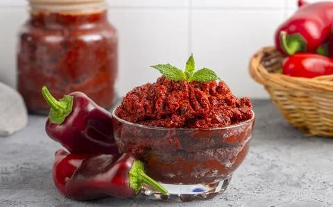 Turkish style pepper paste (biber salcasi) Stock Photos