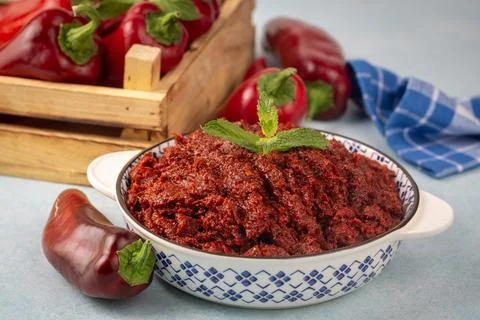 Turkish style pepper paste (biber salcasi) Stock Photos
