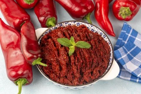 Turkish style pepper paste (biber salcasi) Stock Photos