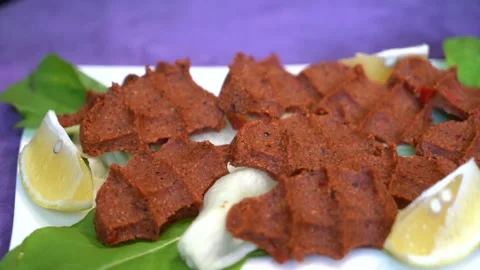 Turkish style raw meatball presentation video Stock Footage 150094738