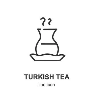 Turkish Tea Cup Sign Thin Line Icon Emblem Concept. Vector Illustrazione stock