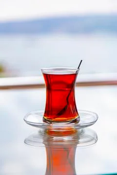 Turkish tea on a reflected table Fotos Stock