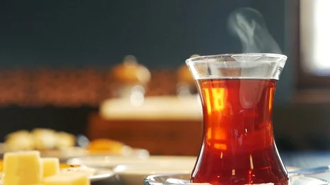Turkish tea in the restaurant Stock Footage 108206814
