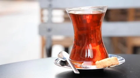Turkish tea on a table in a coffee shop Stock Footage 108654566