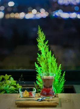 Turkish tea at the table Stock Photos
