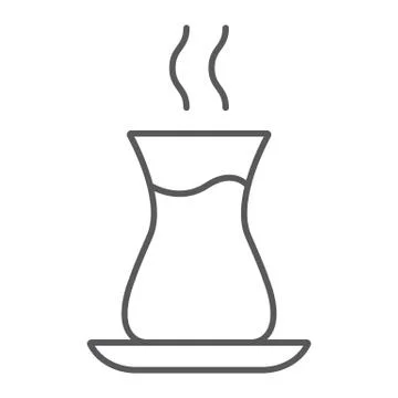 Turkish tea thin line icon, arab and drink, east tea cup sign, vector graphics Stock Illustration