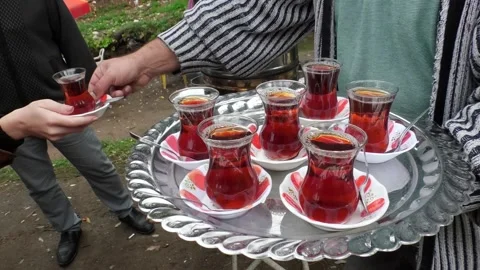 Turkish tea on a tray. raditional Turkish tea. teas on tray. Stock Footage 164287885