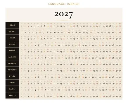 Turkish Turkey 2027 linear calendar - takvim Stock Illustration