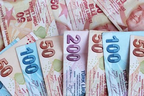 Turkish two hundred banknote designed with fifty and hundred lira banknotes Stock Photos