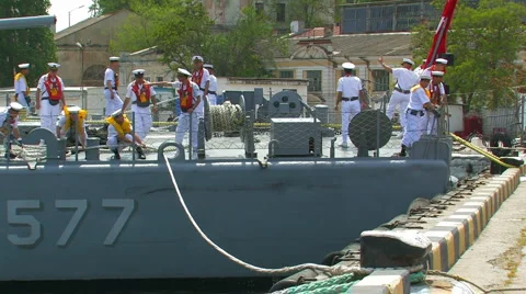 Turkish warship. Mooring. Stock Footage 5299149