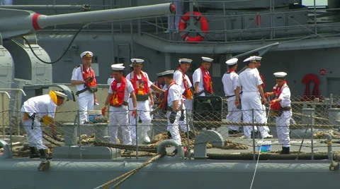 Turkish warship. Mooring. Stock Footage 5385271